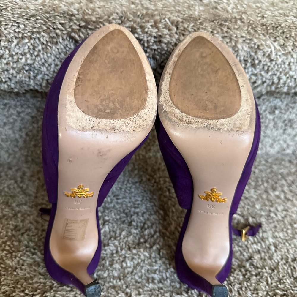 Prada Women’s Purple Suede Lattice Slingback Platform High Heel Sandals - Picture 10 of 12